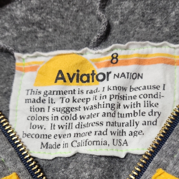 Aviator Nation Boys Size 8 Full Zip Hoodie – Retro Stripe – Gray - Picture 9 of 11